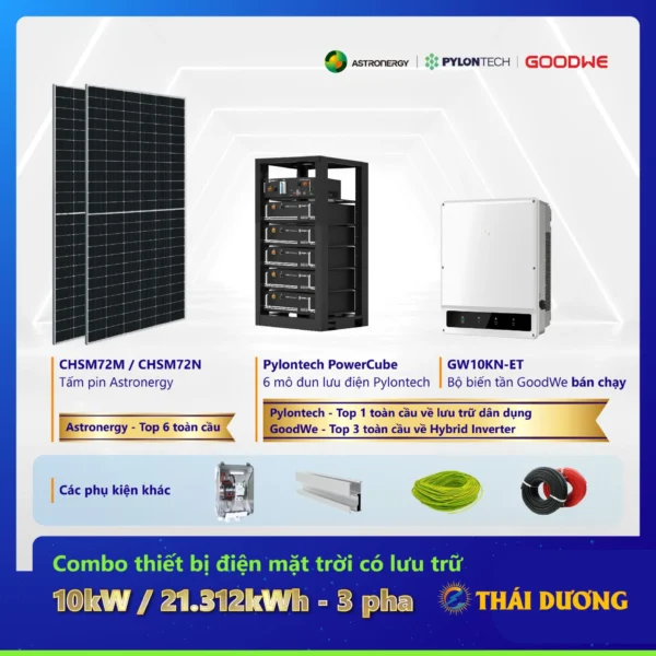 Tiền Điện 6-8 Triệu Đồng / Tháng, Lắp Hệ Thống Điện Mặt Trời Hybrid 10kW Lưu Trữ 21kWh 3 Pha