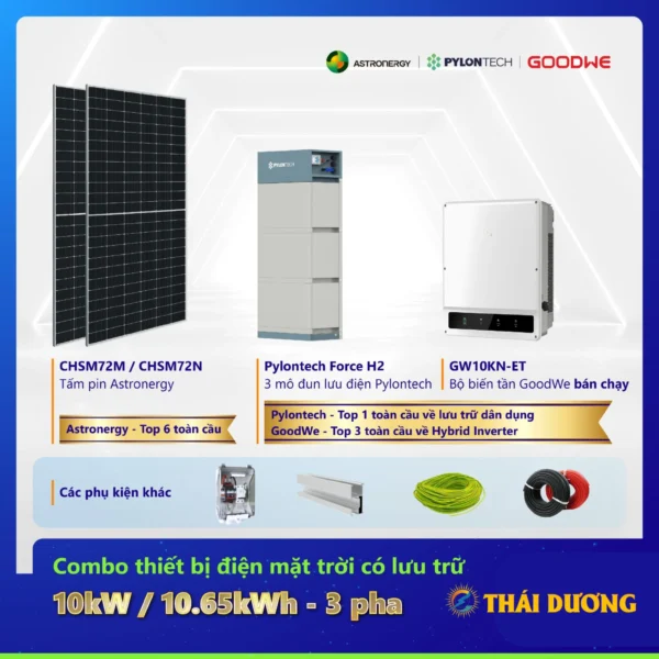 Tiền Điện 6-8 Triệu Đồng / Tháng, Lắp Hệ Thống Điện Mặt Trời Hybrid 10kW Lưu Trữ 10kWh 3 Pha